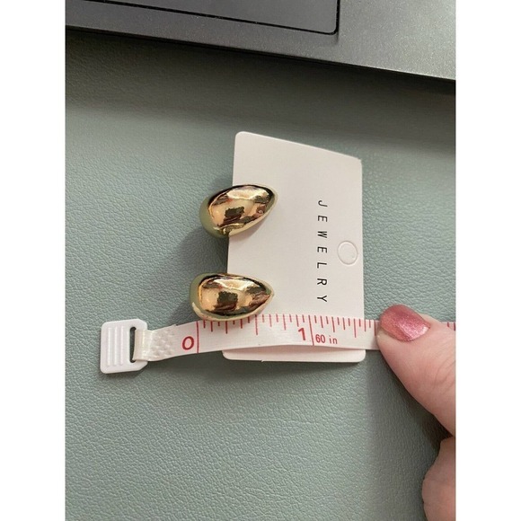 Gold Tone Tear Drop Earrings Water Droplets Hoops Studs - Picture 10 of 11